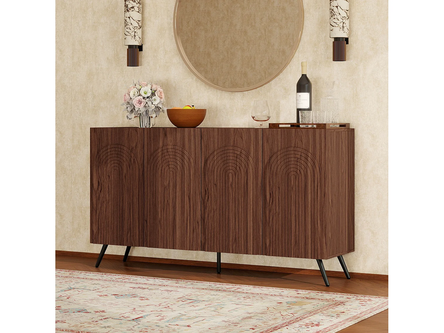 Dressoir met 4 deuren en verstelbare planken - Bruin 150 x 37 x 83,5 cm