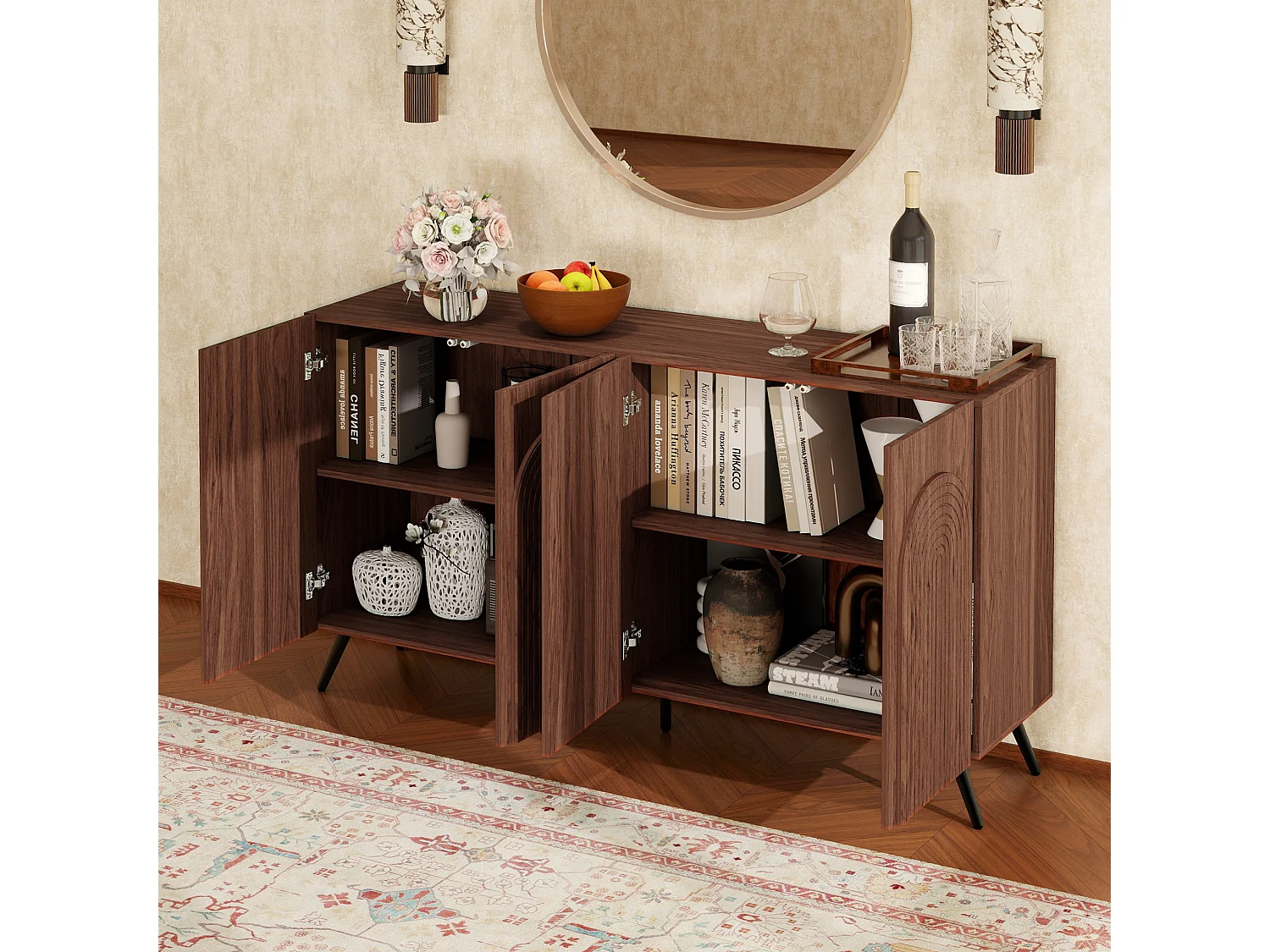 Dressoir met 4 deuren en verstelbare planken - Bruin 150 x 37 x 83,5 cm