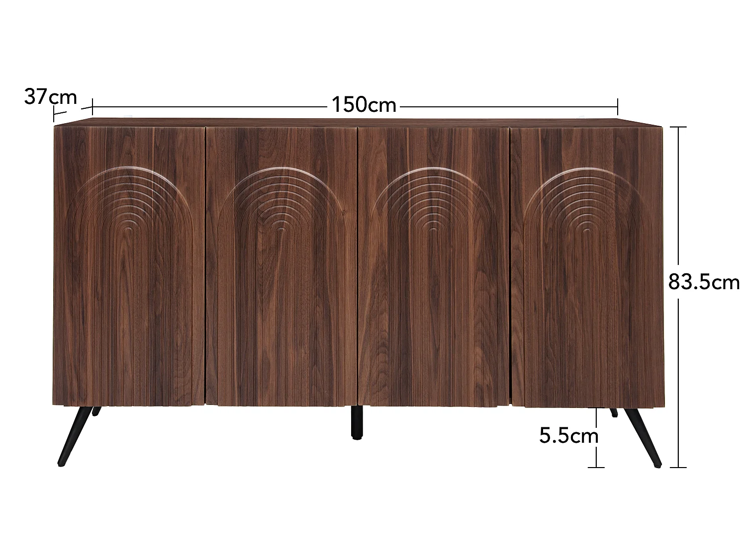 Dressoir met 4 deuren en verstelbare planken - Bruin 150 x 37 x 83,5 cm