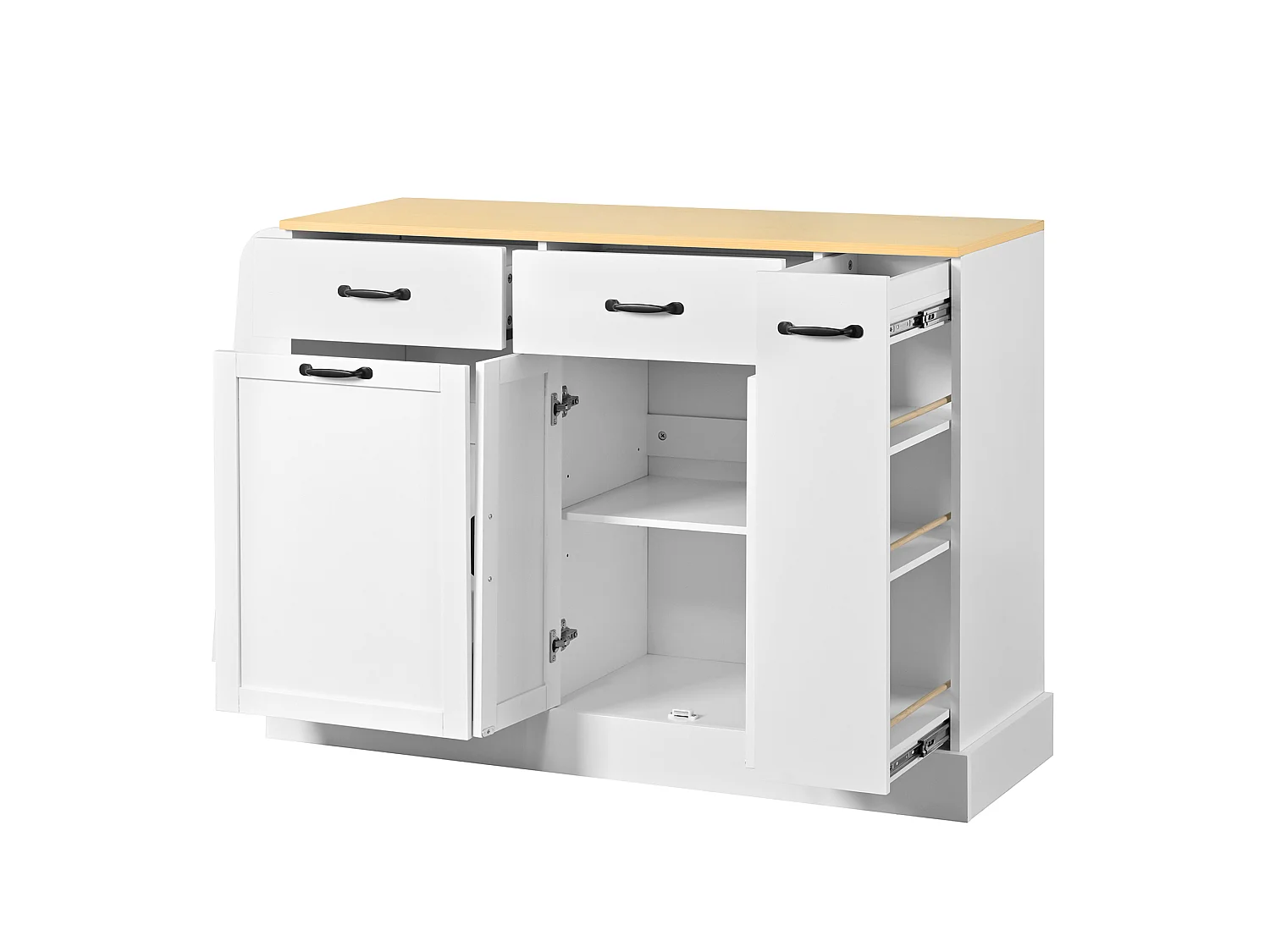 Dressoir met lades, deuren en kruidenrek - Wit MDF-hout