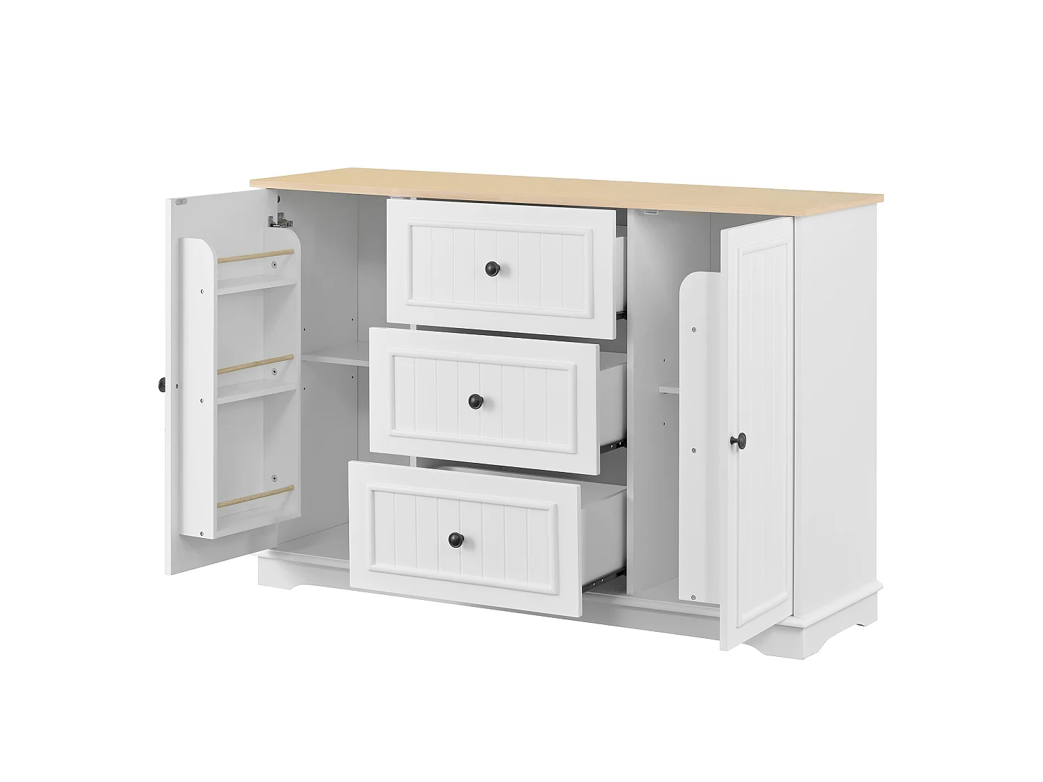 Dressoir met 3 lades en koelkastdeuren, wit