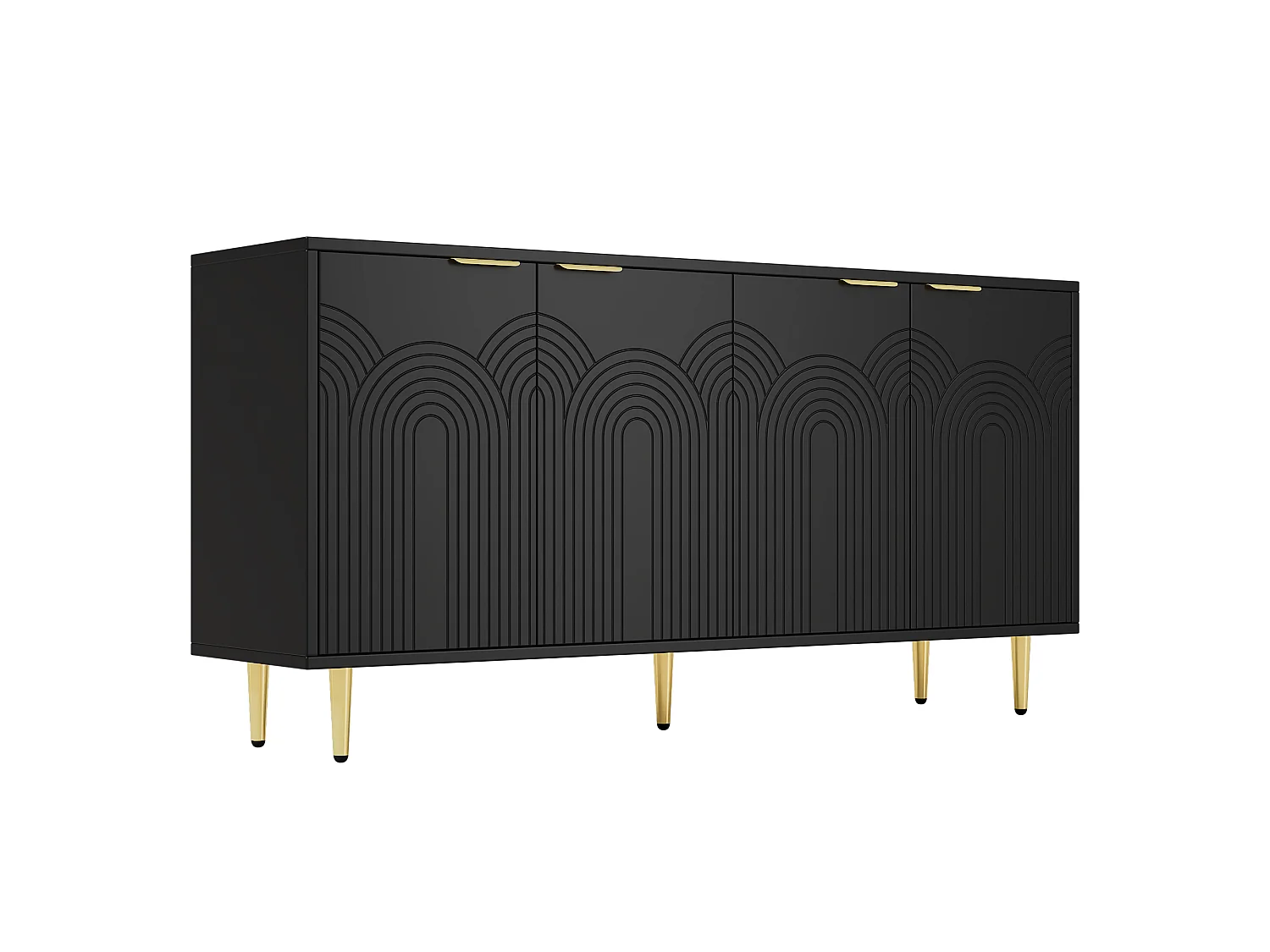 Buffet de salon avec 4 portes 160×40×80 cm - Poignées en métal doré - Noir