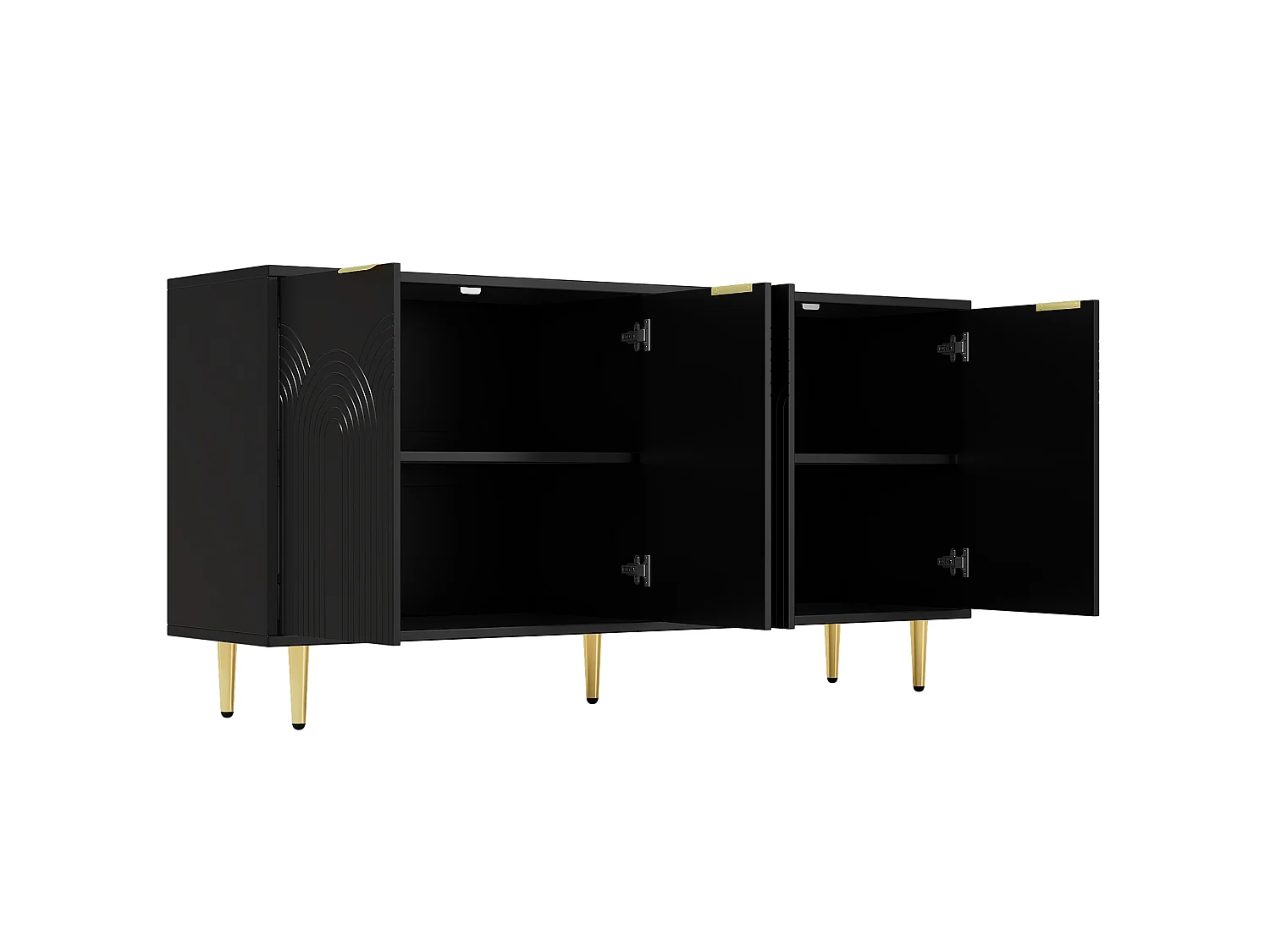 Buffet de salon avec 4 portes 160×40×80 cm - Poignées en métal doré - Noir