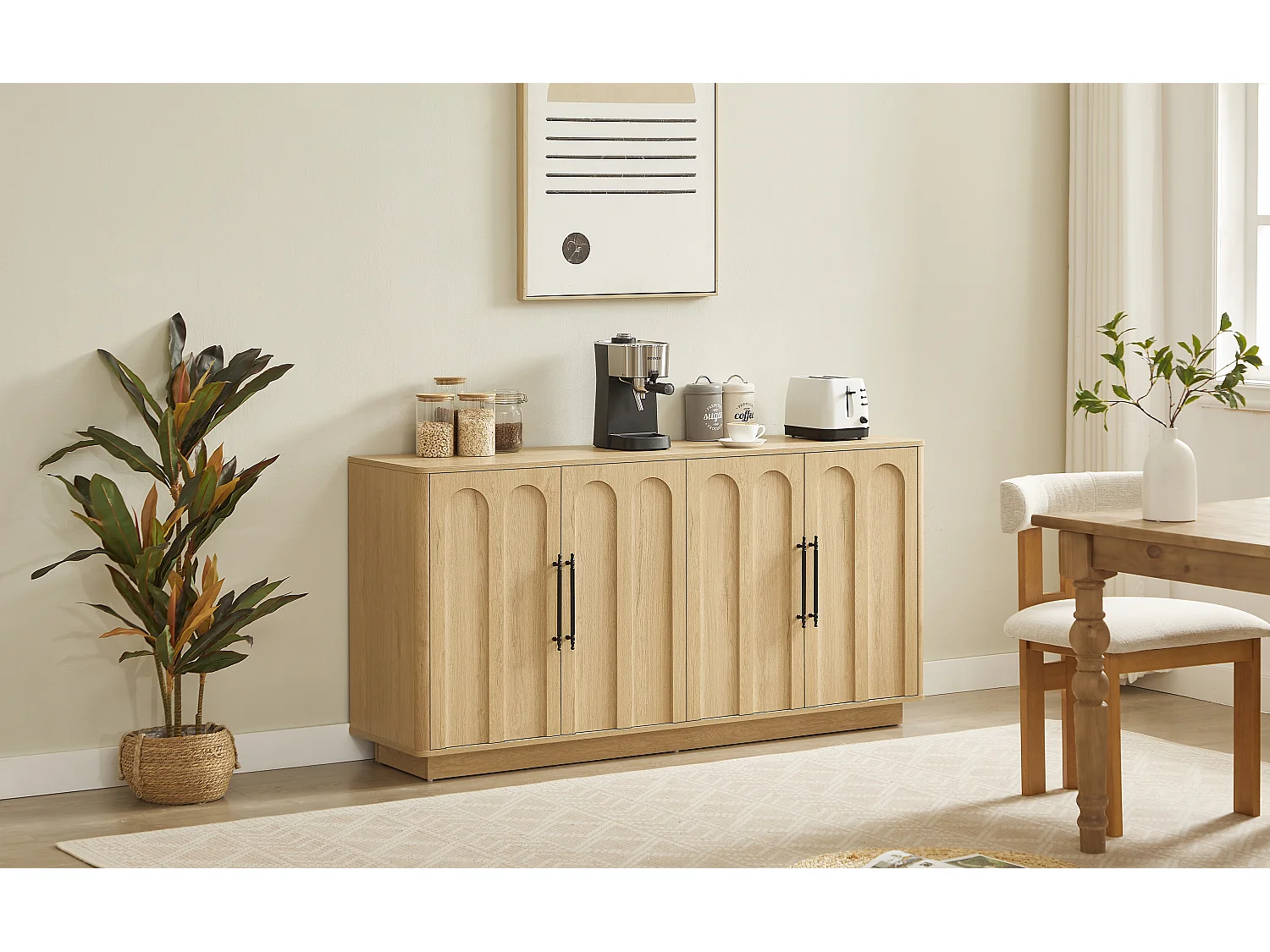Buffet à 4 portes couleur bois 160 x 40 x 80 cm
