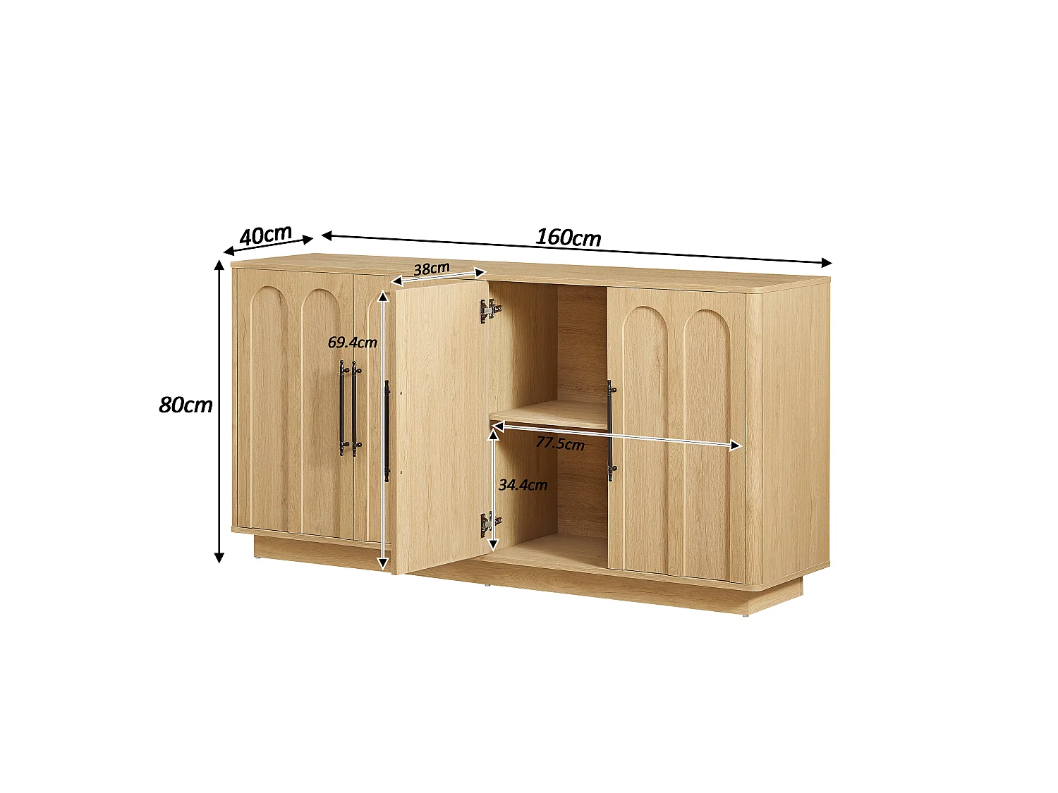 Buffet à 4 portes couleur bois 160 x 40 x 80 cm