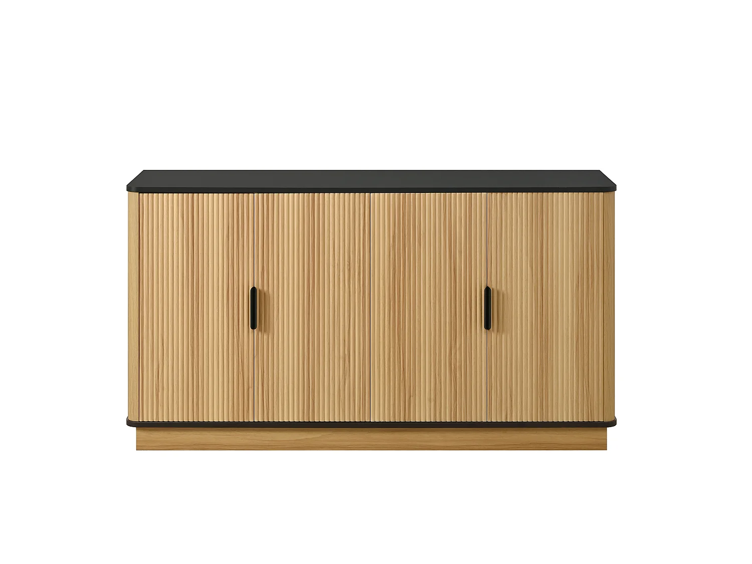 Buffet aspect bois à 4 portes - Nervures verticales - Naturel clair et noir 139x40x75 cm
