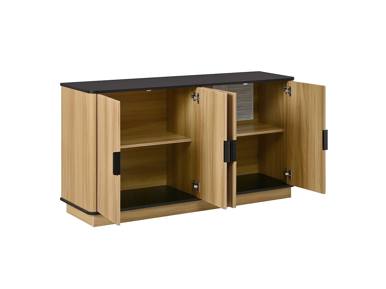 Buffet aspect bois à 4 portes - Nervures verticales - Naturel clair et noir 139x40x75 cm