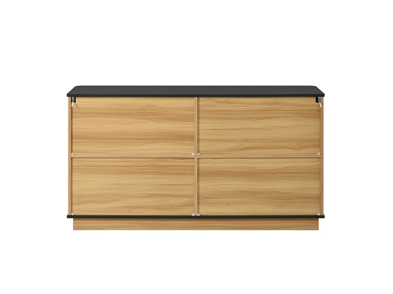 Buffet aspect bois à 4 portes - Nervures verticales - Naturel clair et noir 139x40x75 cm