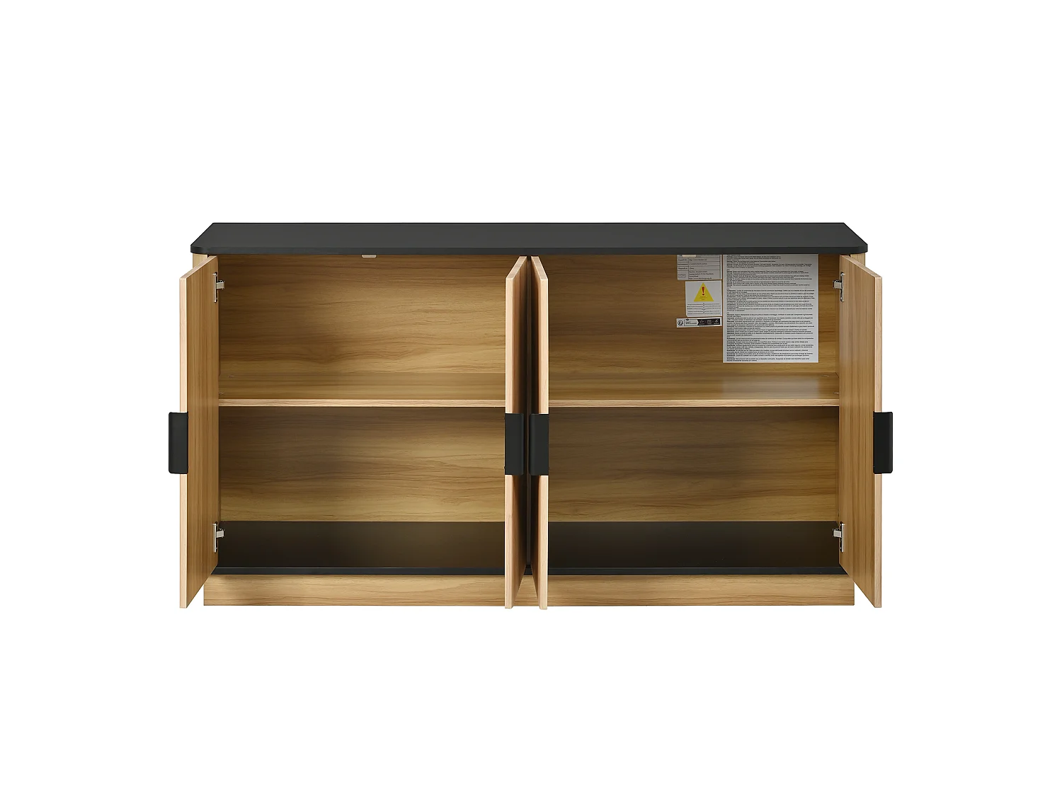 Buffet aspect bois à 4 portes - Nervures verticales - Naturel clair et noir 139x40x75 cm