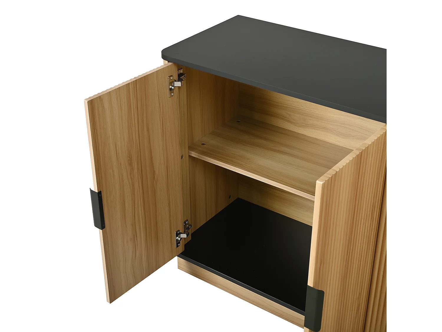 Buffet aspect bois à 4 portes - Nervures verticales - Naturel clair et noir 139x40x75 cm