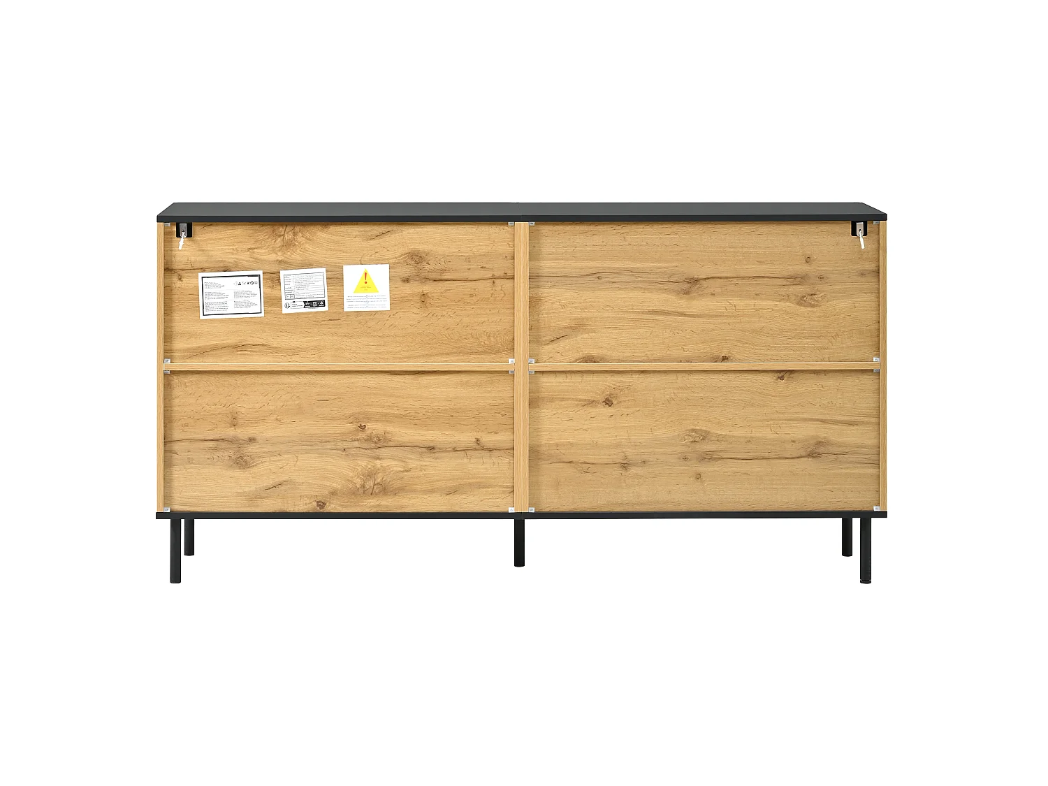 Buffet couleur bois mosaïque à 4 portes, pieds en métal, pour salon et entrée