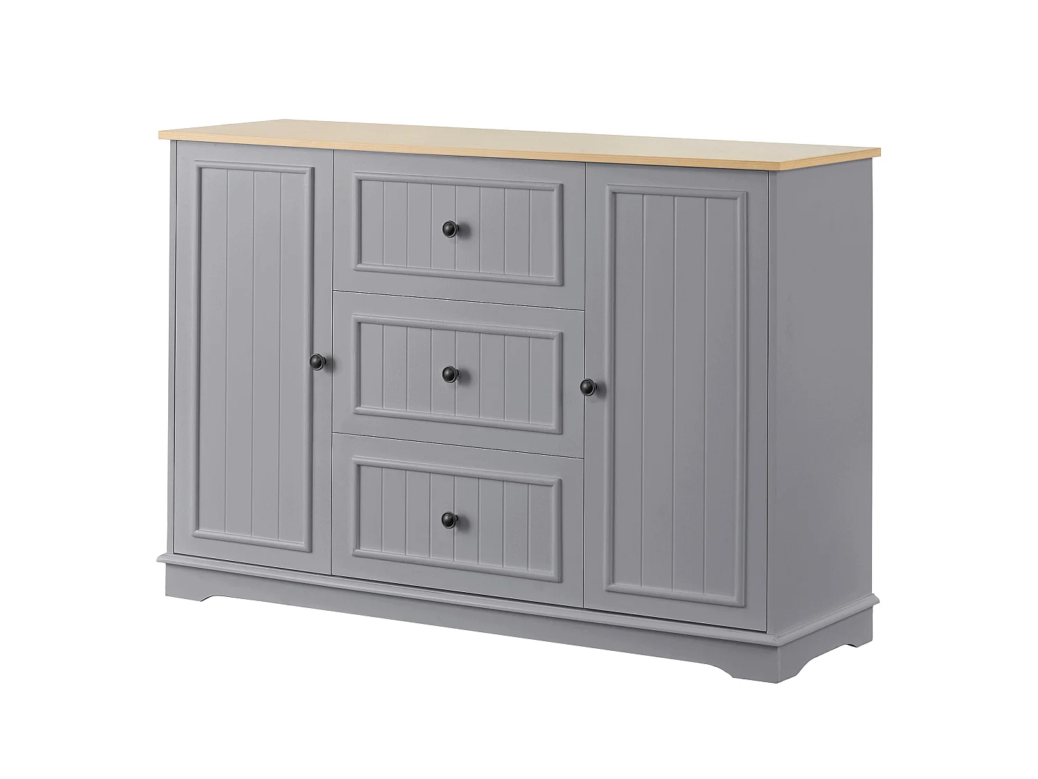 Dressoir met 3 lades en koelkastdeuren, grijs