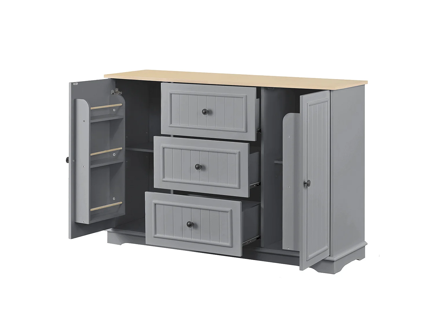 Dressoir met 3 lades en koelkastdeuren, grijs