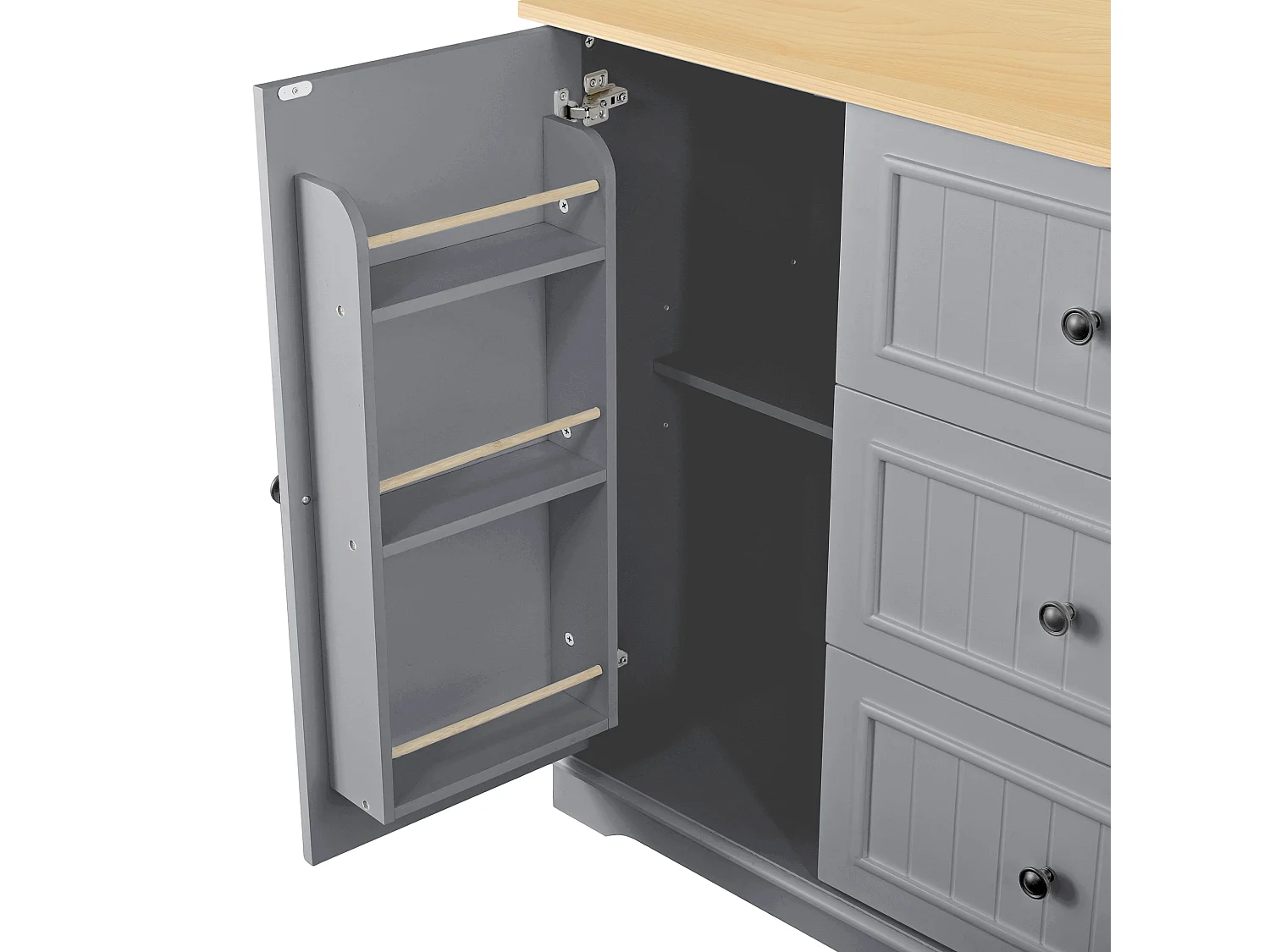 Dressoir met 3 lades en koelkastdeuren, grijs