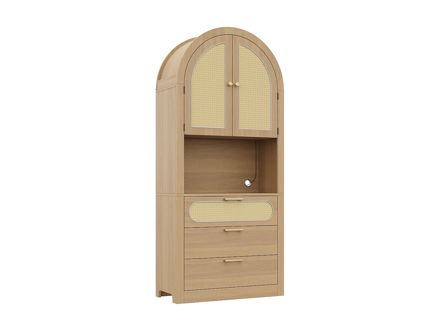 Buffet haut incurvés avec 3 tiroirs, 2 portes et LED - Naturel clair 80 x 35 x 180 cm