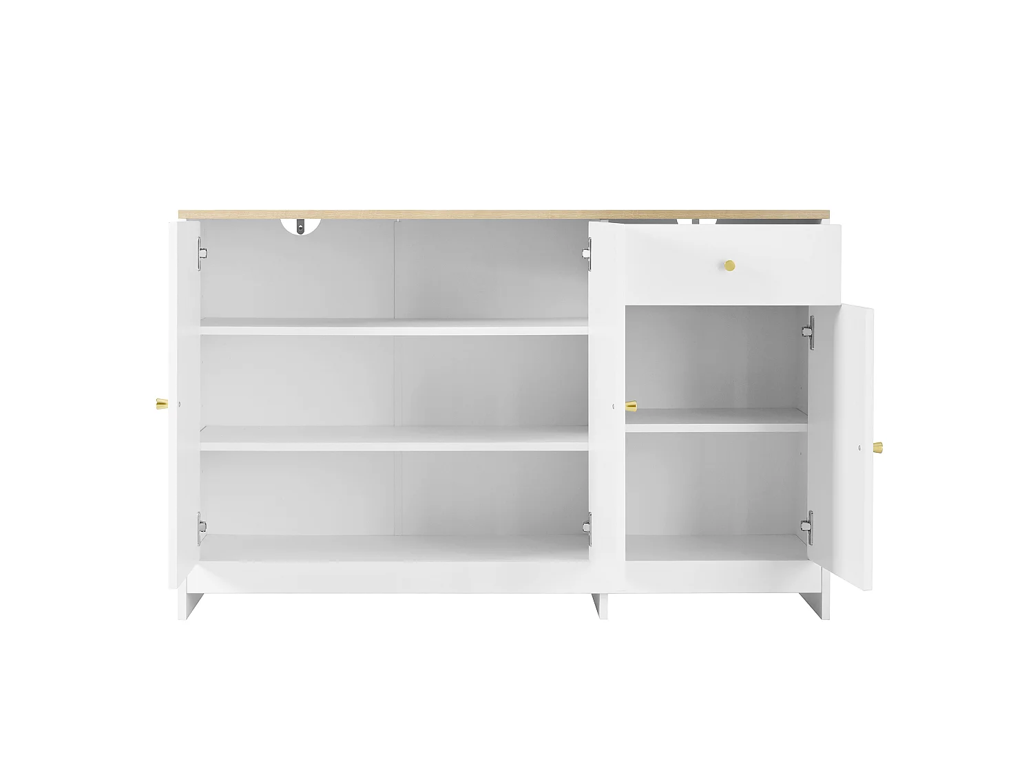 Buffet à 3 portes et 1 tiroir - Naturel et blanc 120 x 40 x 75 cm