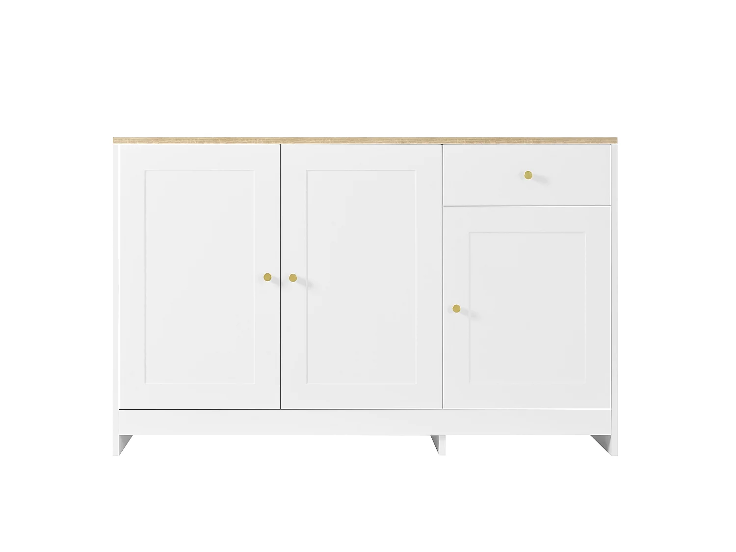 Buffet à 3 portes et 1 tiroir - Naturel et blanc 120 x 40 x 75 cm