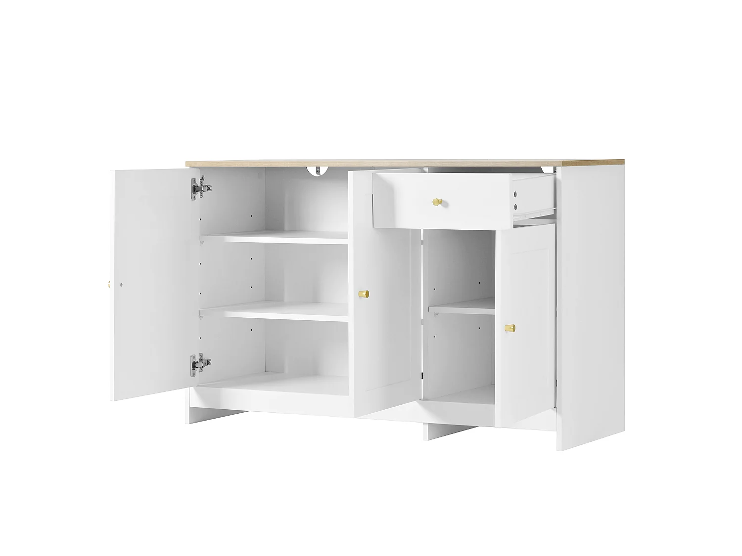Buffet à 3 portes et 1 tiroir - Naturel et blanc 120 x 40 x 75 cm