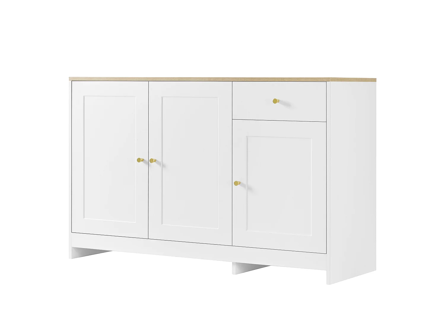 Buffet à 3 portes et 1 tiroir - Naturel et blanc 120 x 40 x 75 cm