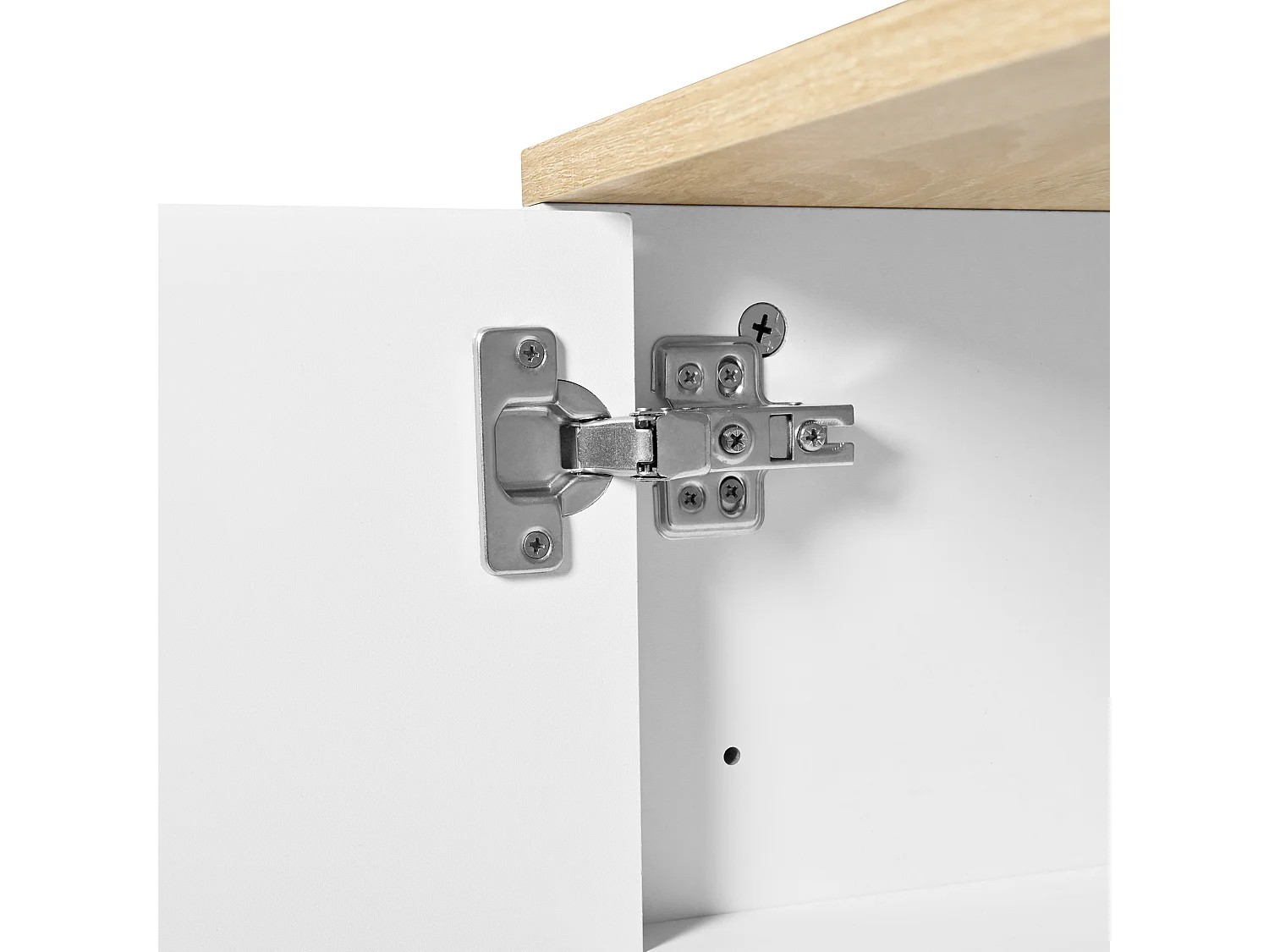 Buffet à 3 portes et 1 tiroir - Naturel et blanc 120 x 40 x 75 cm