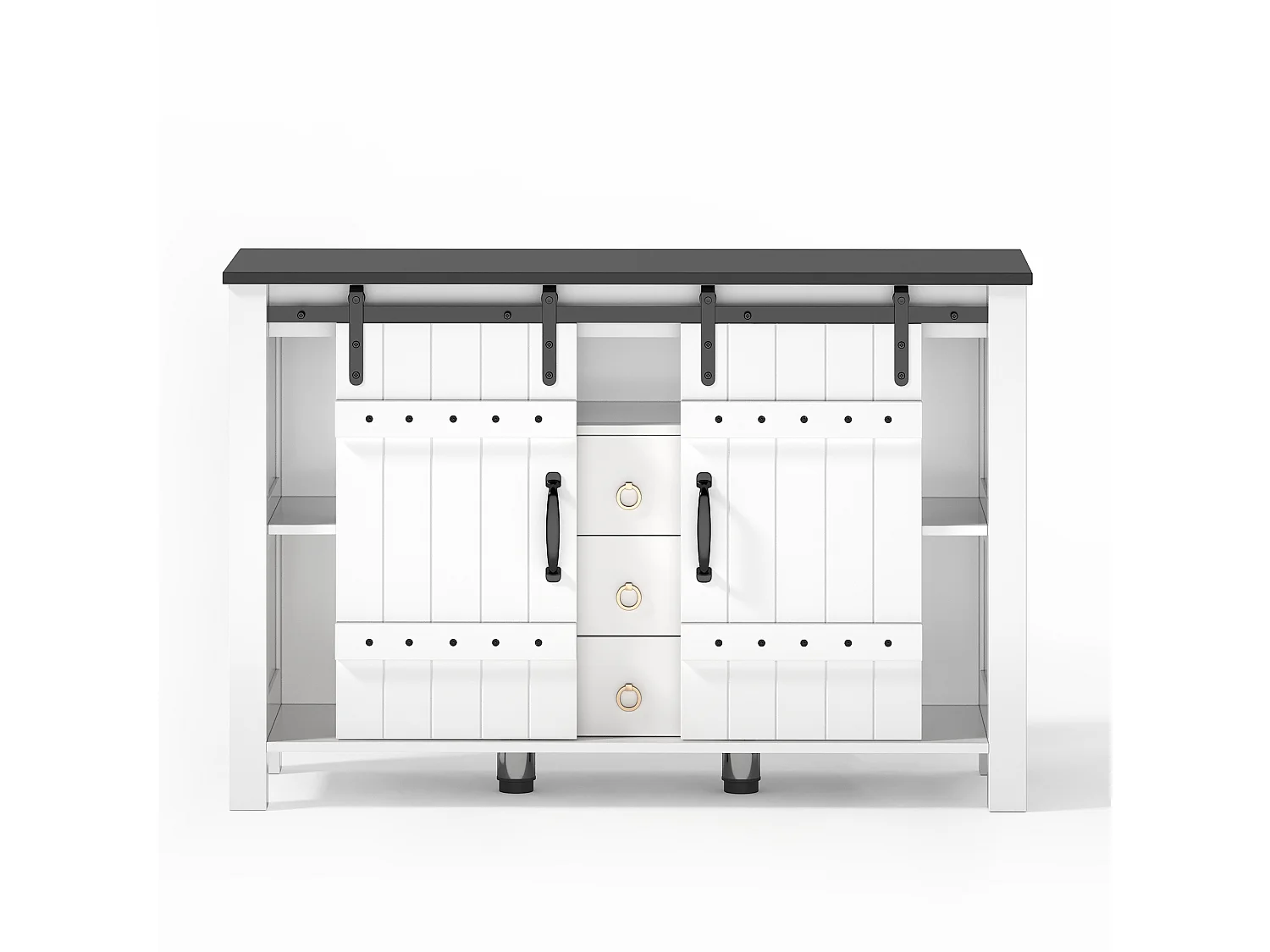 Modern sideboard 120x40x80cm - with 2 sliding doors and 3 drawers - White + Brown