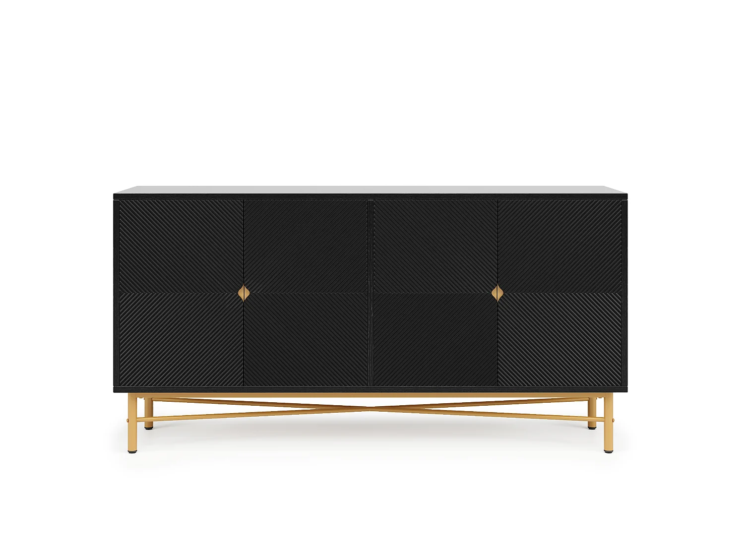 Aparador con textura en relieve y 4 puertas, negro 160 x 40 x 82 cm