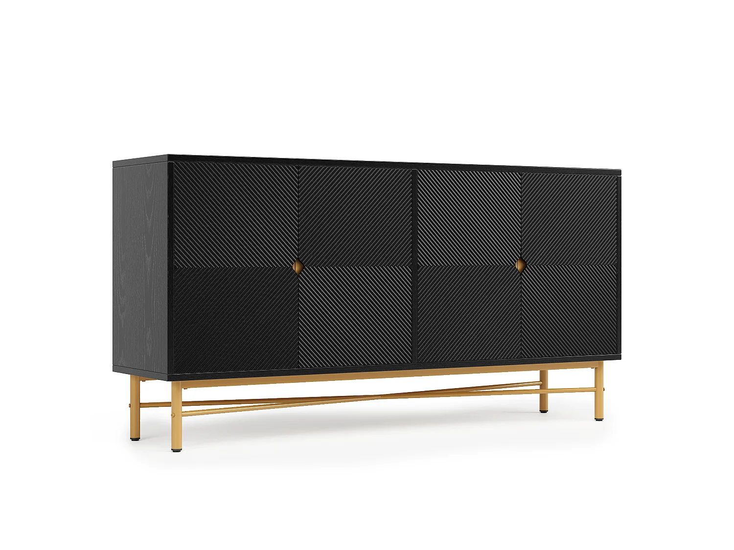 Aparador con textura en relieve y 4 puertas, negro 160 x 40 x 82 cm
