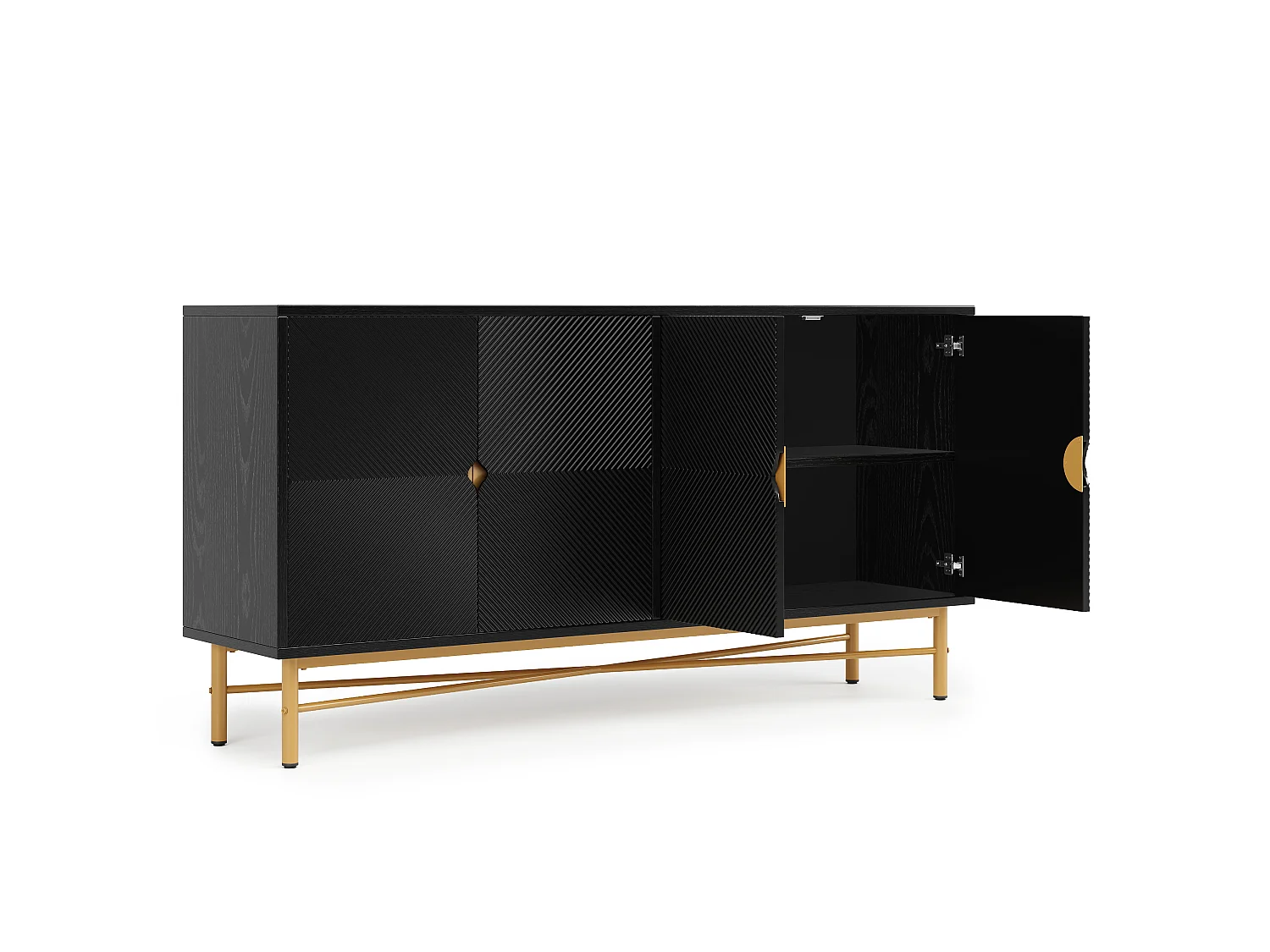 Aparador con textura en relieve y 4 puertas, negro 160 x 40 x 82 cm