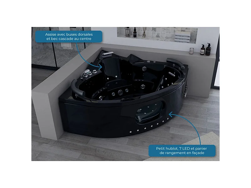 Baignoire balnéo Noire Corleone 48 jets Whirlpool