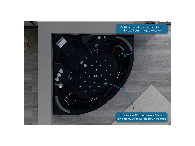Baignoire balnéo Noire Corleone 48 jets Whirlpool
