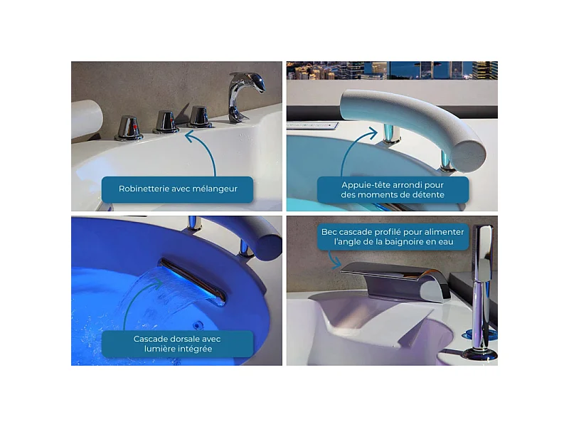 Baignoire balnéo Dubaï 47 jets + massage cervicales Whirlpool