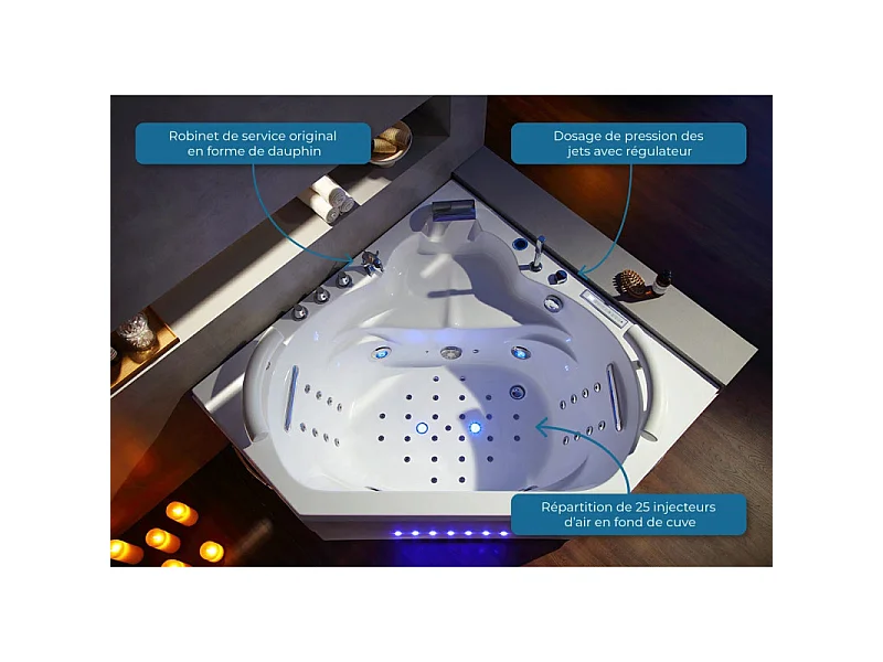 Baignoire balnéo Dubaï 47 jets + massage cervicales Whirlpool