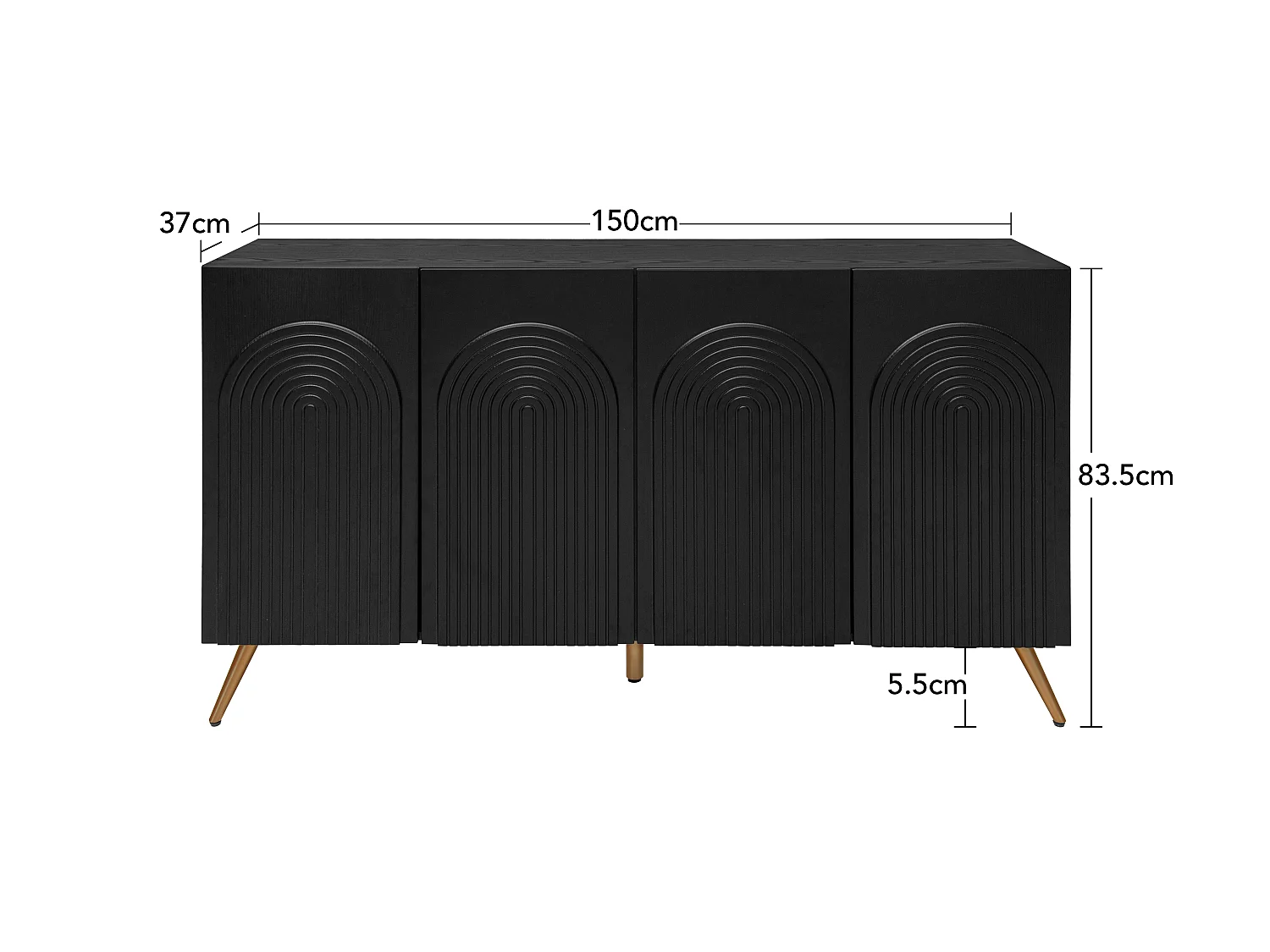 Dressoir met 4 deuren en verstelbare planken - Zwart 150 x 37 x 83,5 cm