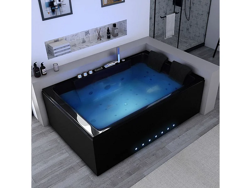 Baignoire balnéo Belize Droite noire 32 jets  Whirlpool