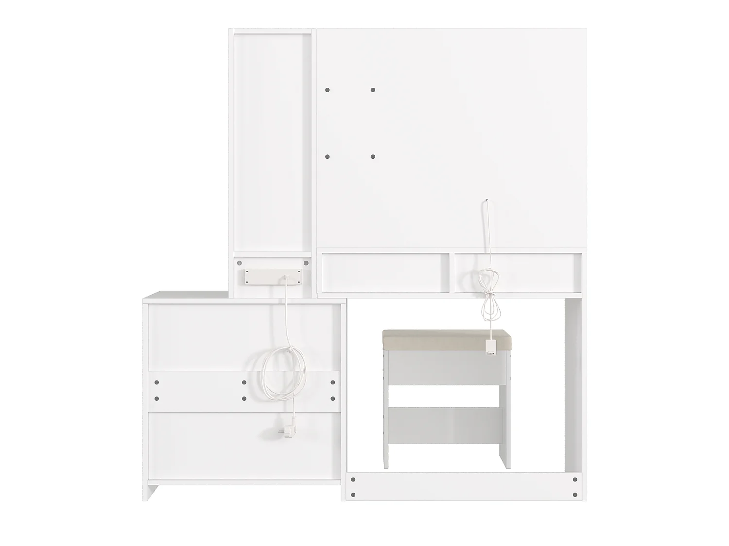 Sminkbord med LED-spegel, eluttag, 8 lådor och pall - Vit 131,5 x 40 x 140 cm