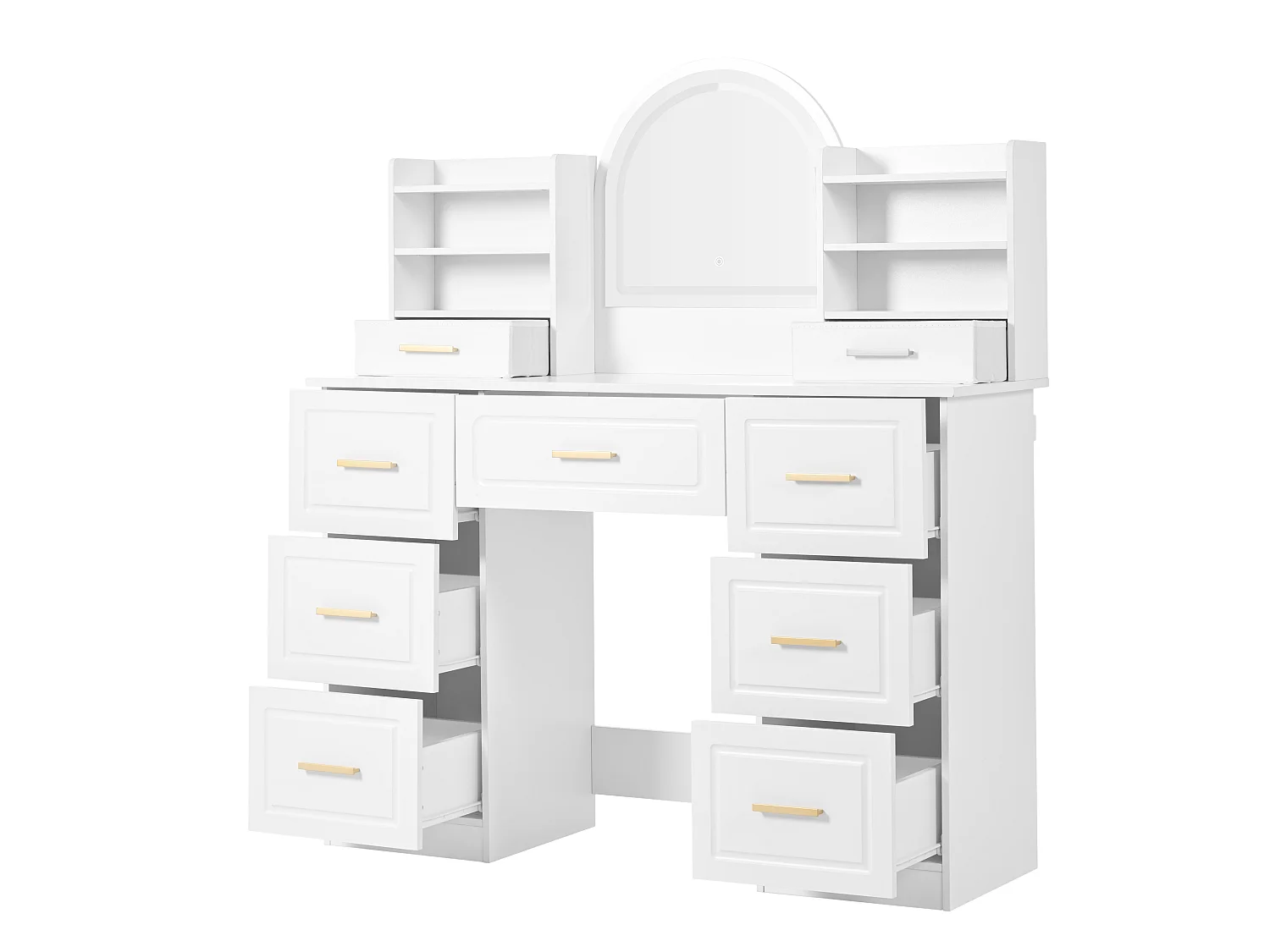 Coiffeuse avec miroir LED, 9 tiroirs et tabouret - Blanc 120 x 40 x 135 cm