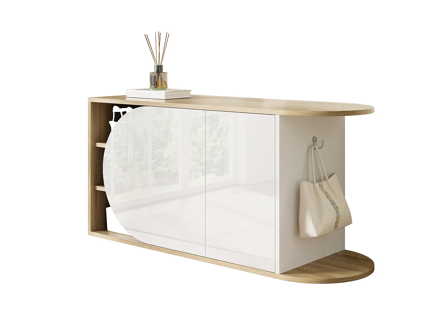 Mobile porta scarpe moderno / panca 104x37x50 cm - con 2 ante - con un gancio - Bianco+Naturale