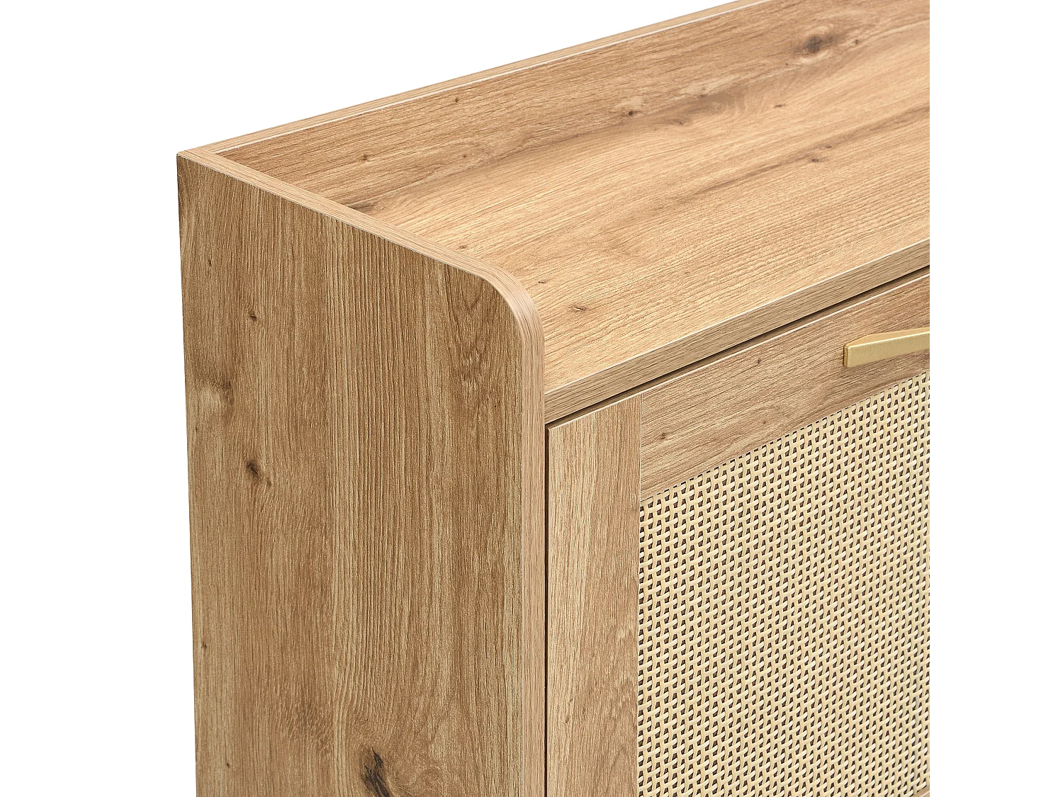 Modern Shoe Cabinet - with Rattan Doors - 4 Doors - Metal Frame - Natural