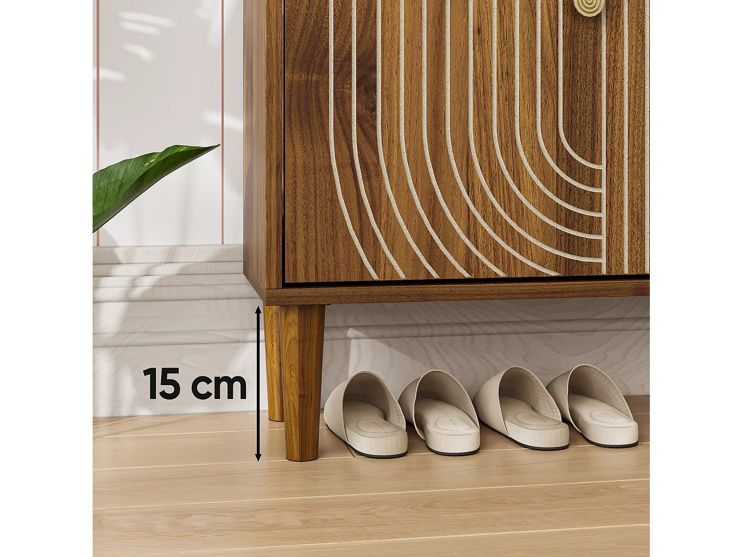 Meuble à chaussures avec 2 portes rabattables et poignées en métal - Marron
