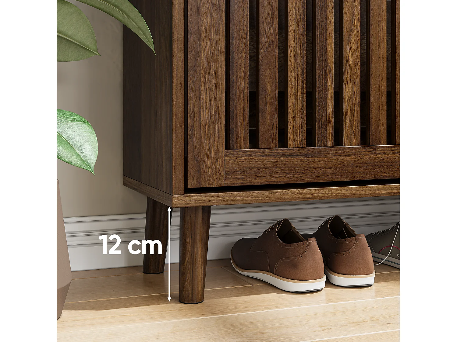 Meuble à chaussures couleur noyer avec 2 portes abattants 60x24x93 cm