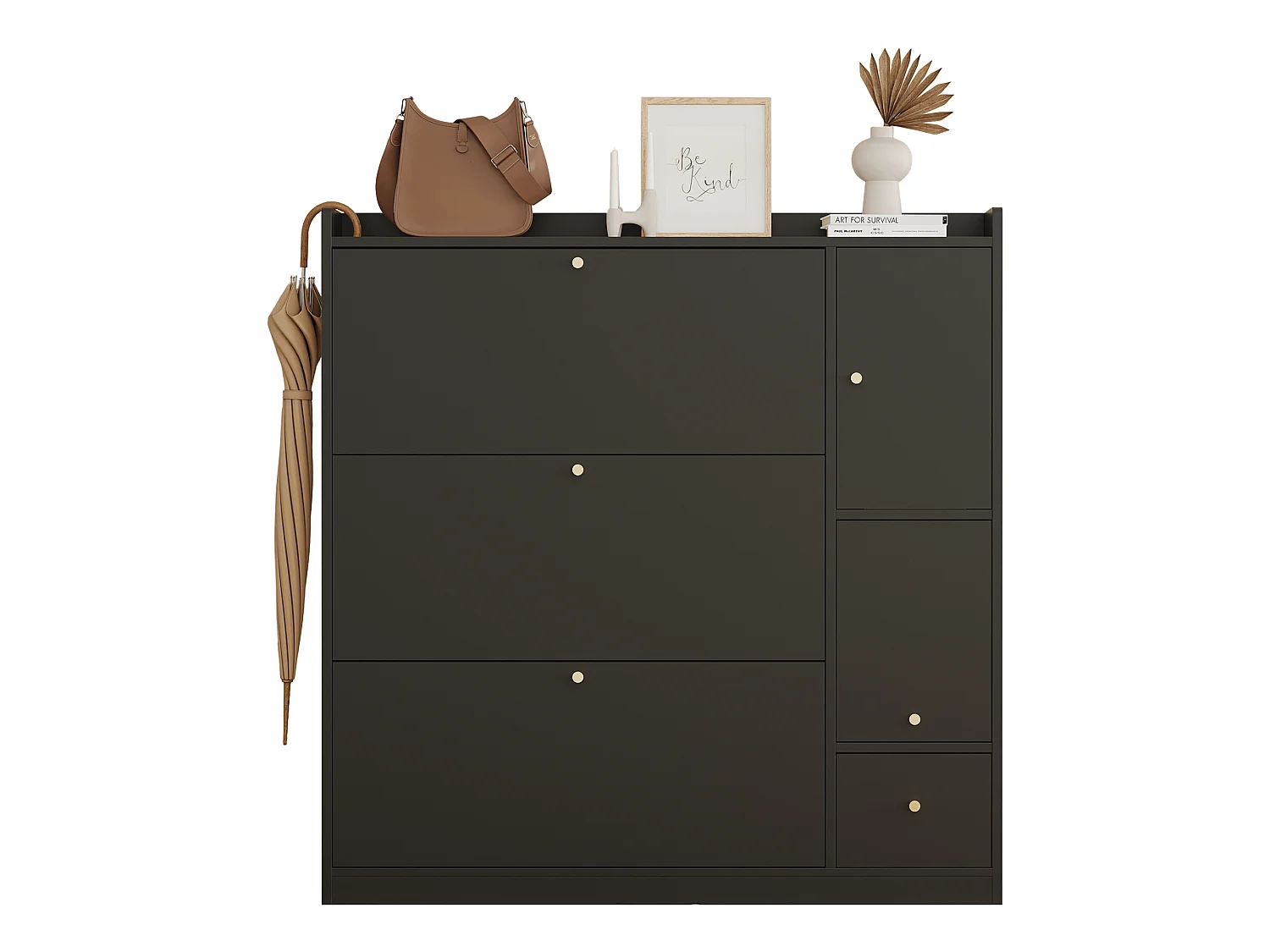 Meuble à chaussures avec 4 portes , banc rabattable - Noir 119 x 24 x 122 cm