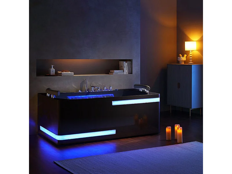 Baignoire balnéo Santorin black 68 jets Whirlpool