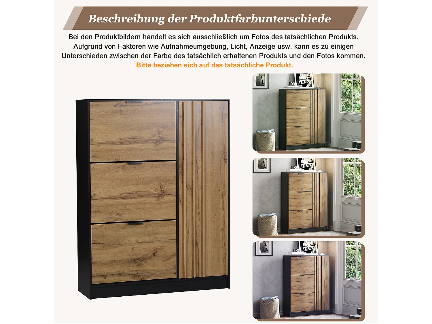 Moderner Schuhschrank 100x30x130 cm - mit 3 Klappfächern und 1 Tür - MDF - Naturfarbe
