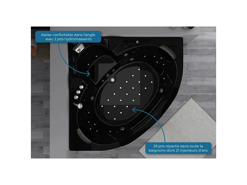 Baignoire balnéo Maeva Black 39 jets Whirlpool