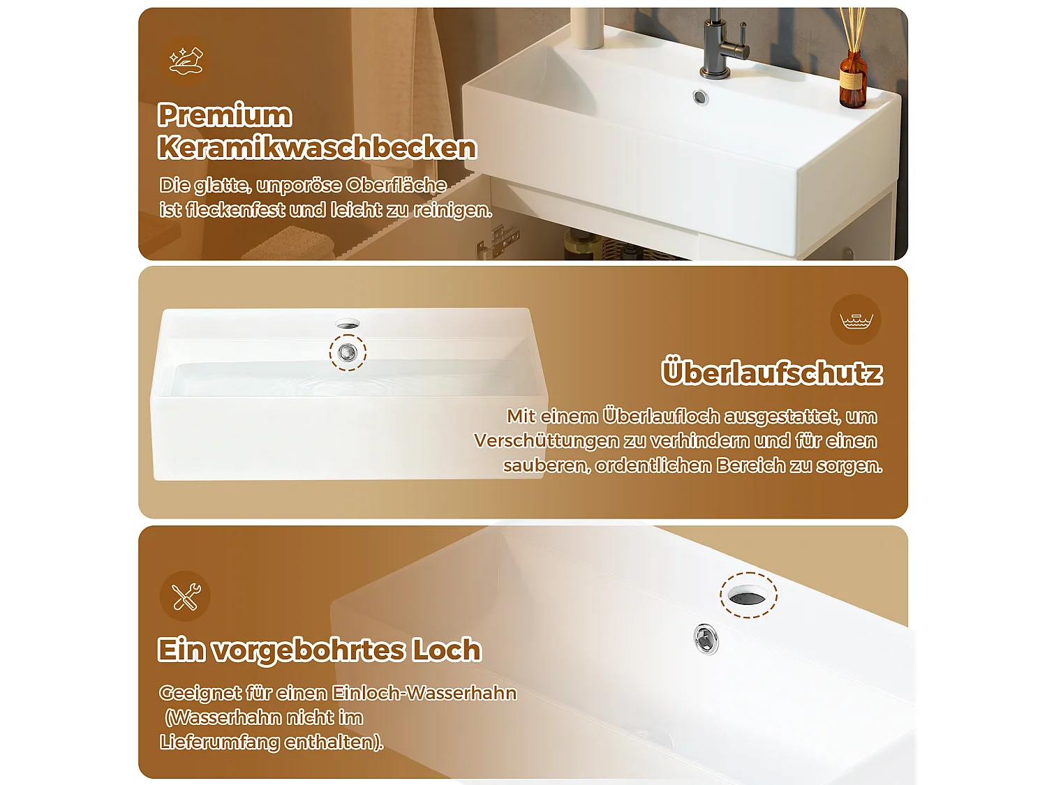 Meuble Vasque Salle de Bains 55cm sur Pied avec Vasque Céramique, Meuble Sous-Vasque à Porte Striée Ondulée - Blanc(Sans Robinet)