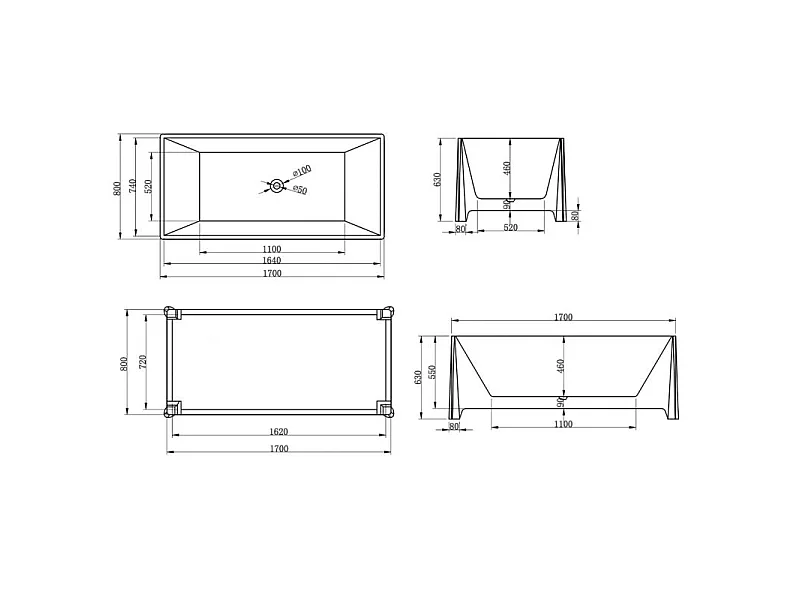 Baignoire îlot Frontera - 1700 x 800 x 630 mm