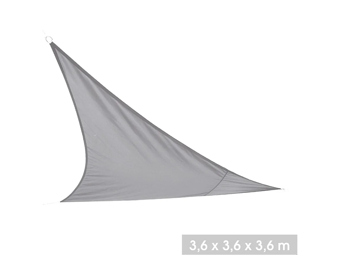 Driehoekig grijs schaduwdoek – Afmetingen 360x360x360 cm in polyester 160g/m²