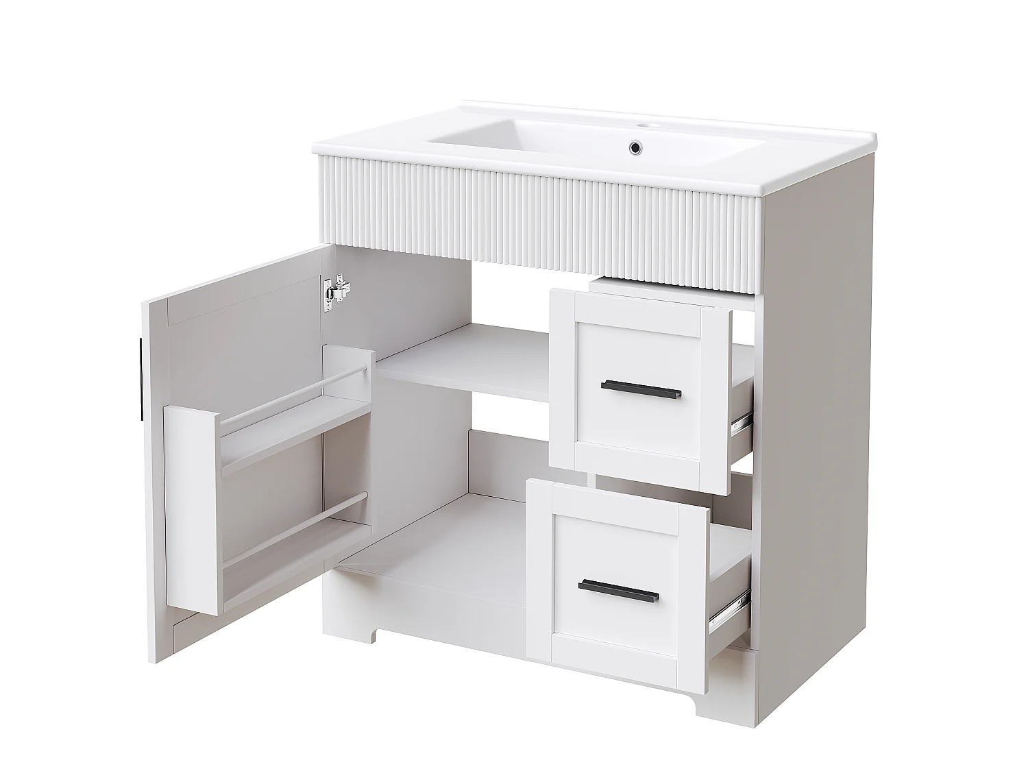 Meuble de salle de bain sur pieds avec vasque , 2 tiroirs et 1 porte - Blanc 81.5x47x85.5 cm