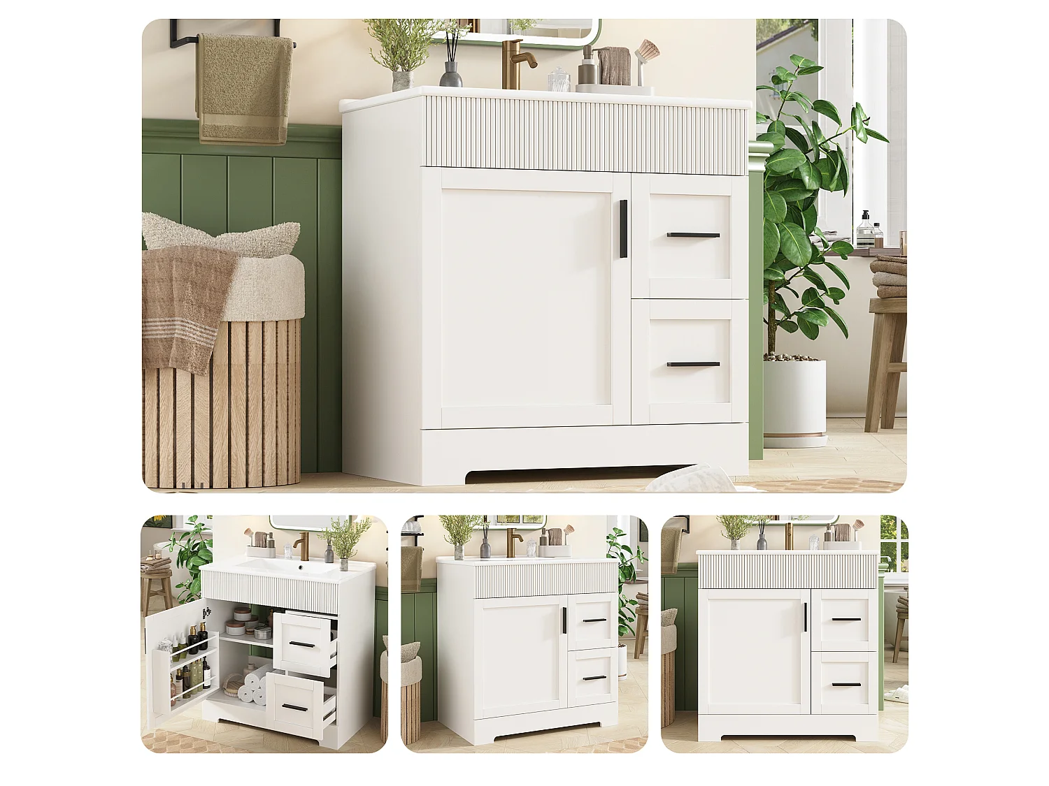 Meuble de salle de bain sur pieds avec vasque , 2 tiroirs et 1 porte - Blanc 81.5x47x85.5 cm