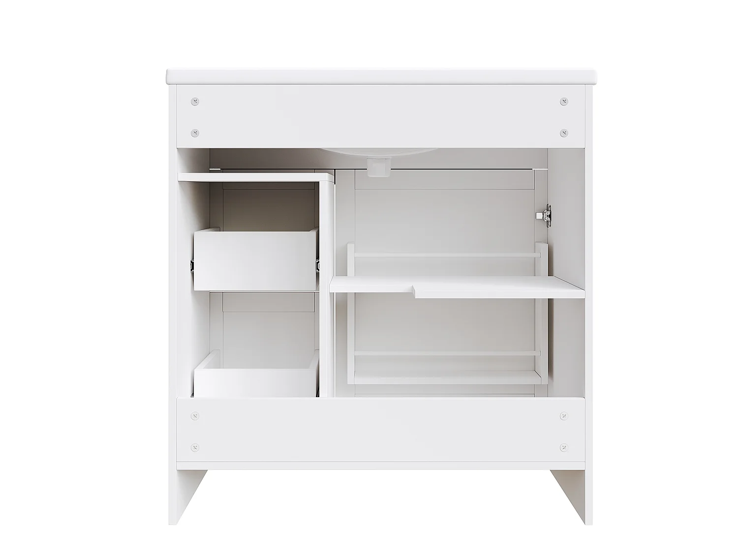 Meuble de salle de bain sur pieds avec vasque , 2 tiroirs et 1 porte - Blanc 81.5x47x85.5 cm